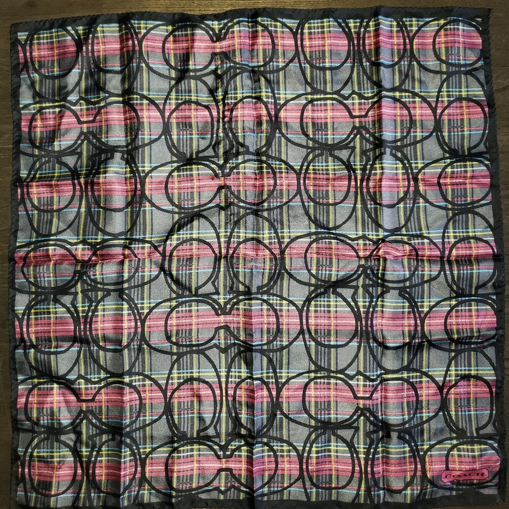 New Coach Silk Tartan Scarf Wrap 21 X 21 - Picture 4 of 5